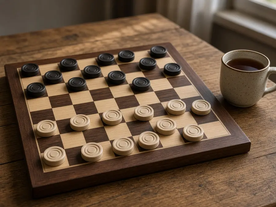 Russian draughts opening: 12 men a side on the three nearest dark ranks, White near the bottom