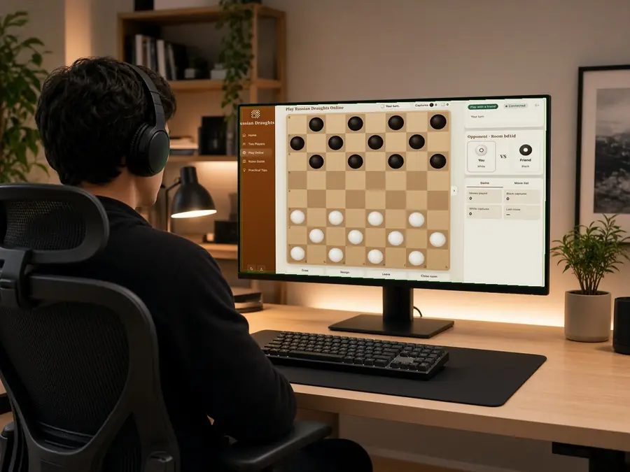 Leave, reconnect, and close-room states for online Russian draughts